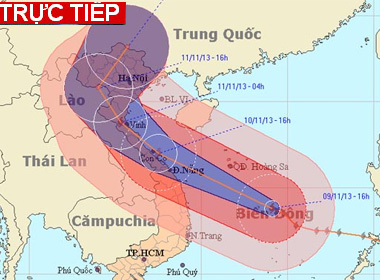 Đường đi của bão trong bản tin mới nhất 17h30 ngày 9/11