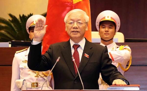 Tổng bí thư, Chủ tịch nước Nguyễn Phú Trọng tuyên thệ trước Quốc hội. Ảnh: TTX.