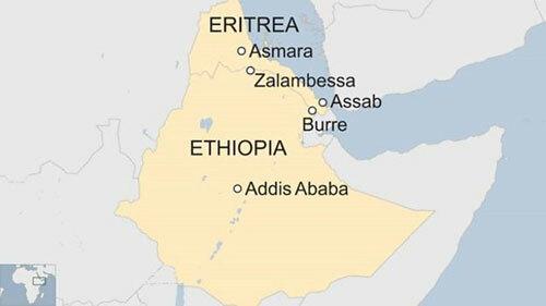 Vị trí Ethiopia và nước láng giềng Eritrea ở vùng Sừng châu Phi. Đồ họa: BBC.