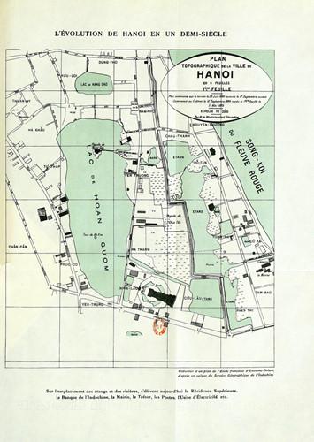 Bản đồ khu vực hồ Gươm năm 1885. Chùa Báo Ân nằm phía dưới.
