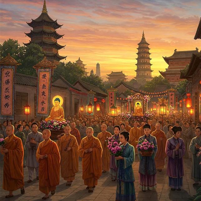 Tranh minh họa về Đại lễ Phật đản đầu tiên do AI thực hiện