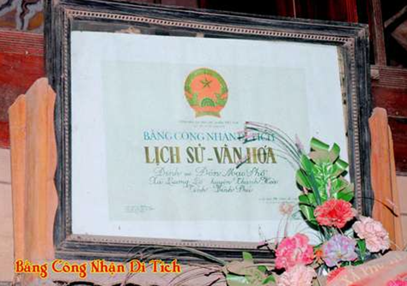 Bằng công nhận di tích lịch sử văn hoá đình/đền Mạo Phổ (Phú Thọ). Ảnh sưu tầm.