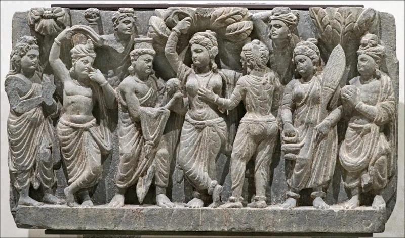 Phù điêu Gandhara mô tả sự đản sinh của Đức Phật | Ảnh: Jean-Pierre Dalbéra / flickr / Creative Commons