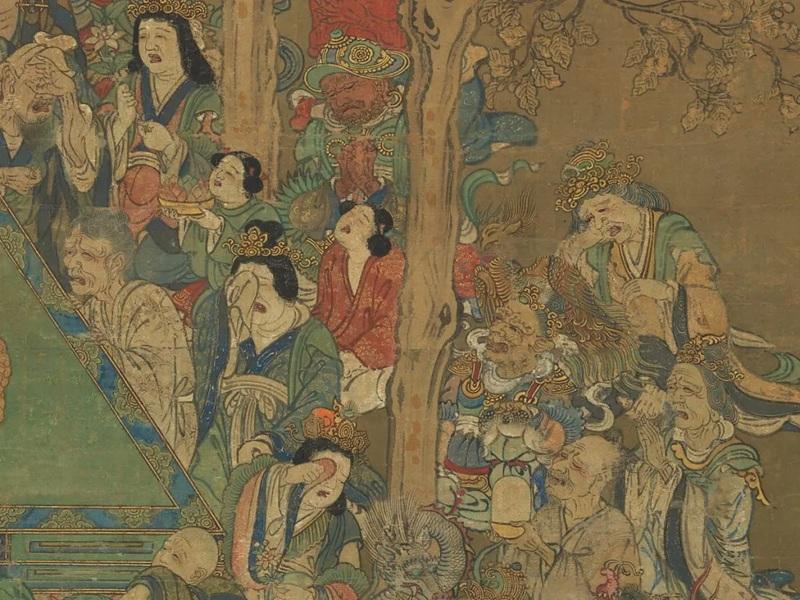 Đức Phật lịch sử nhập diệt, Nhật Bản, thế kỷ XIV. Những người chứng kiến Đức Phật nhập diệt thể hiện nhiều sắc thái đau buồn. | The Metropolitan Museum of Art.