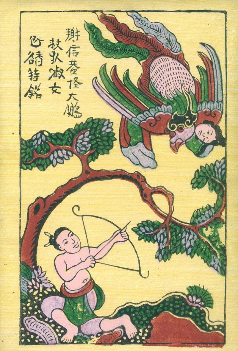 Tranh minh họa mang phong cách dân gian cổ truyền.