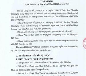 Học viện PGVN tại Hà Nội: Tuyển sinh Đào tạo Thạc sĩ, Tiến sĩ năm 2026