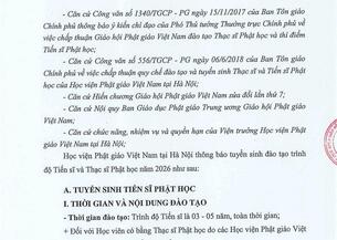 Học viện PGVN tại Hà Nội: Tuyển sinh Đào tạo Thạc sĩ, Tiến sĩ năm 2026